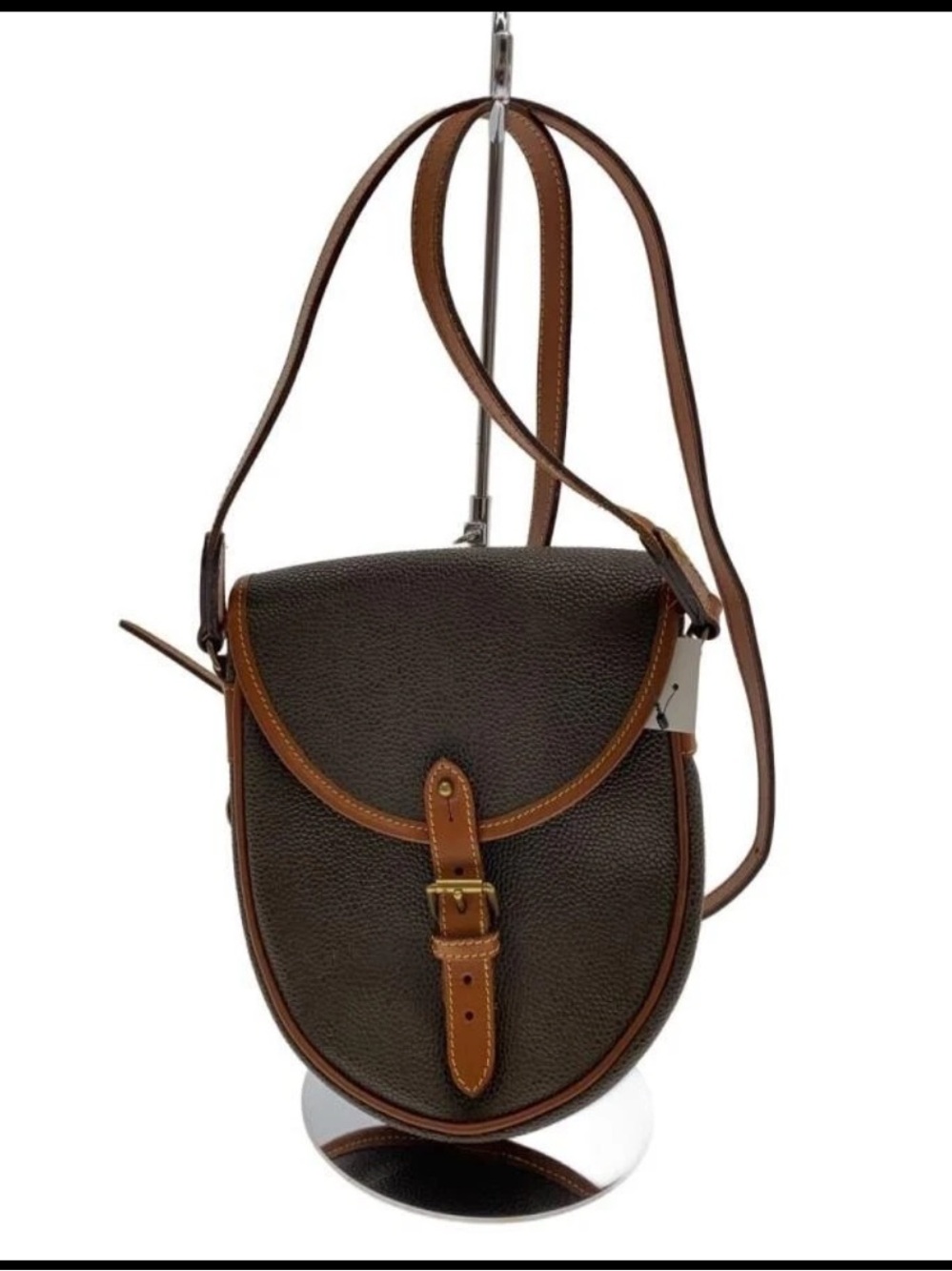 Mulberry Dark Brown Pebbled Leather Saddle Crossbody with Chestnut Trim